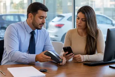 Despachante auxiliando cliente no pagamento de débitos.